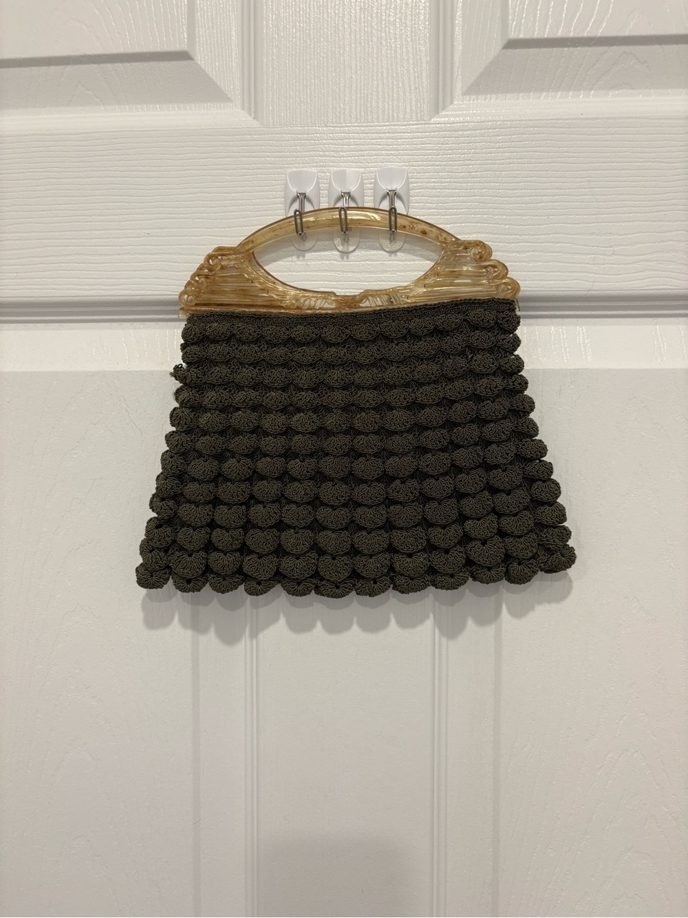 Vintage Textured Olive Crochet Mini purse with Amber Handle A15